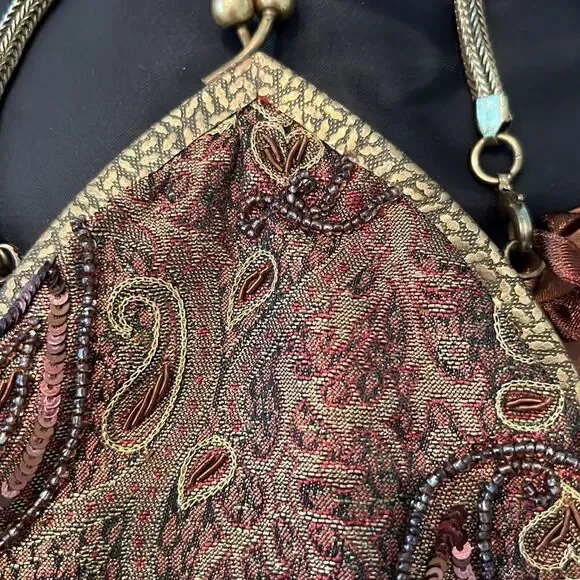 Batua brown multi colored beaded boho festival kiss lock vintage style bag EUC - Picture 13 of 13